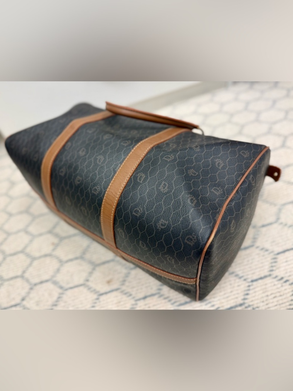 DIOR Vintage Brown Iconic Monogram Honeycomb Coated Canvas Weekender Travel Bag - Picture 8 of 16
